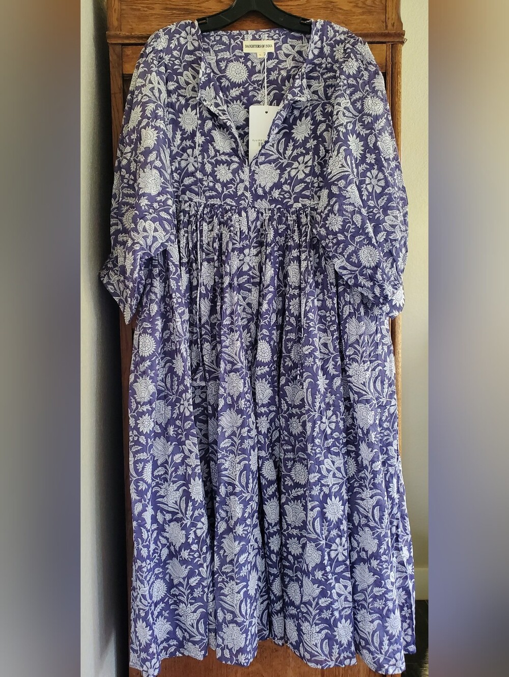 DAUGHTERS OF INDIA Kyra Midi Dress ~ Blue Iris NWT LARGE $199.00